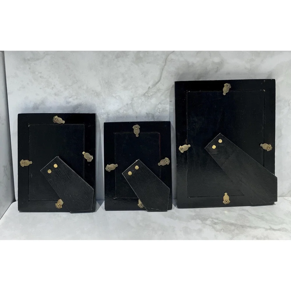 Handcrafted Mother of Pearl Mosaic Picture Frame: Beech Wood Inlay Set of 3